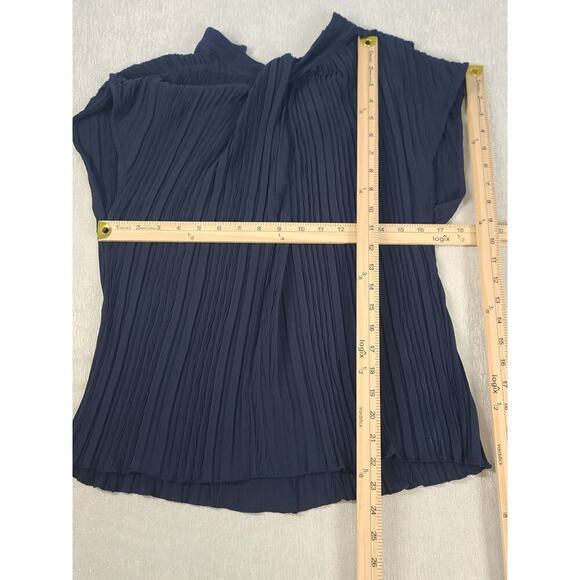 Melloday pleated design flutter sleeve women's blouse navy blue Sz Small office - Picture 7 of 7
